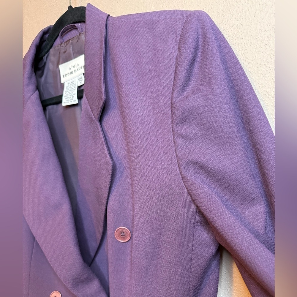 Vintage Eddie Bauer Deep Purple Women's Double-Breasted Blazer 100% Wool Size 10 - Picture 4 of 15